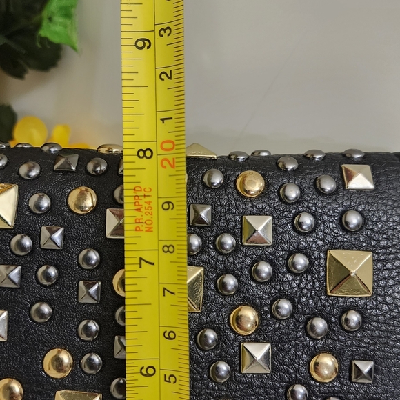 Black Studded Crossbody Bag with Chain Strap - Picture 8 of 8
